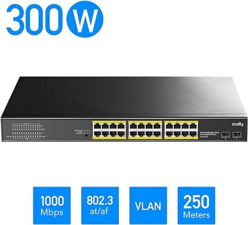 CUDY GS1026PS2 24-PORT GIGABIT POE+ SWITCH WITH 2 UPLINK GIGABIT PORTS AND 2 GIGABIT SFP SLOTS 300W