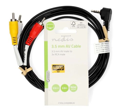 CVGL22400BK20 NEDIS 3.5MM MUSKI NA 3X RCA MUSKI, 2M