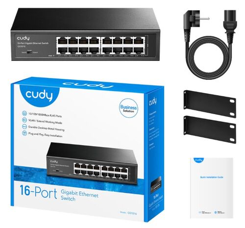 CUDY GS1016 16-PORT 10/100/1000M SWITCH,16X GBIT  RJ45 PORT, RACKMOUNT (ALT. TEG1016D, PFS3016-16G)