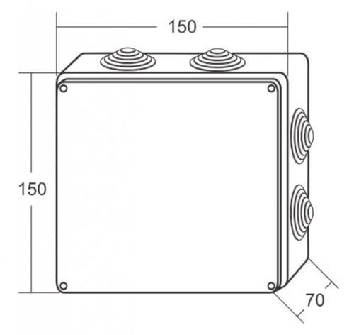 RAZVODNA KUTIJA SA GUMENOM ZAPTIVKOM ME-K150X150X70MM (8UVODNICA) IP65