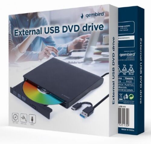 DVD-USB-03 GEMBIRD EKSTERNI USB CD/DVD DRIVE CITAC-REZAC, USB + USB-C, BLACK