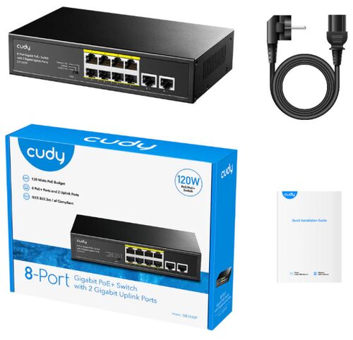 CUDY GS1010PS2 8-PORT GIGABIT POE+ SWITCH WITH 2 GIGABIT UPLINK PORTS AND 2 GIGABIT SFP SLOT 120W