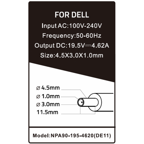 NPA90-195-4620 (DE11) ** GEMBIRD PUNJAC ZA LAPTOP 90W-19.5V-4.62A, 4.5X3.0MM  BLACK PIN (929)