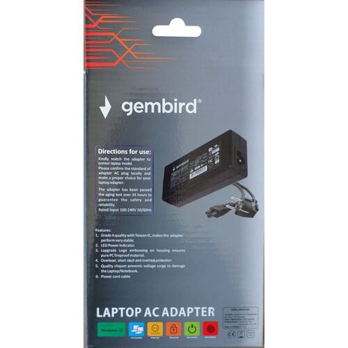 NPA65-190-3420 (AC08) ** GEMBIRD PUNJAC ZA LAPTOP 65W-19V-3.42A, 3.0X1.1MM (715)