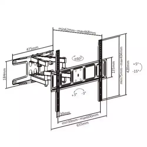 NOSAČ ZA TV S-BOX PLB-3646 37-80/VESA 600X400/40KG/ZGLOBNI