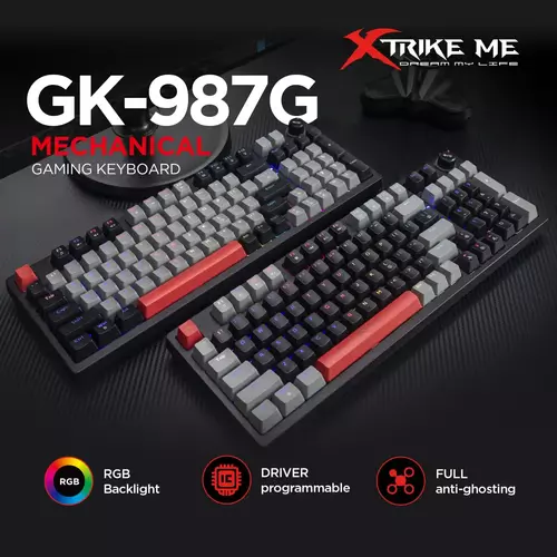 TASTATURA XTRIKE GK987G RGB OSVETLJENJE, PLAVI SVČEVI, USB, MEHANIČKA