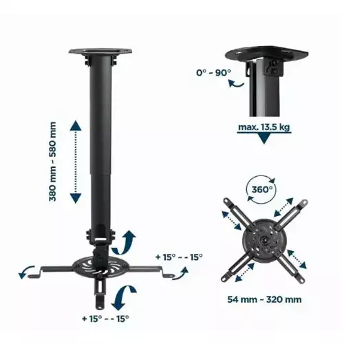 UNIVERZALNI PLAFONSKI NOSAČ ZA PROJEKTOR GEMBIRD ROTIRAJUCI + TILT 15, 380-580MM