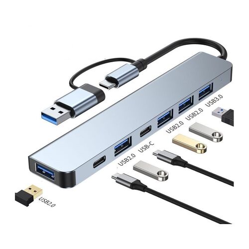 E-GREEN ADAPTER USB 3.0/USB 3.1 TIP C (M) - USB 3.0 + 4 X USB 2.0 + 2 X TIP C (7 U 2)