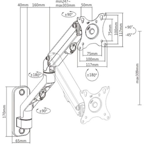 MA-WA1-02 GEMBIRD PODESIVI ZIDNI DRZAC ZA MONITOR,TILT, 13-27 MAX.7KG