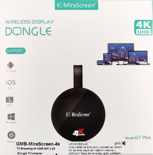 GMB-MIRASCREEN-4K * GEMBIRD MIRACAST DLNA & AIRPLAY HDMI WIFI DONGLE TV ADAPTER, 2.4G  4K (1599)