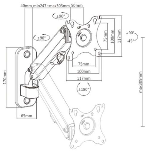 MA-WA1-01 GEMBIRD PODESIVI ZIDNI DRZAC ZA MONITOR,TILT, 13-27 MAX.7KG