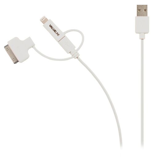 VLMP39410W1.00 NEDIS 3 U 1 SYNC AND CHARGE CABLE USB-A MALE - MICRO B MALE 1.00 M WHITE + 30-PIN DOC