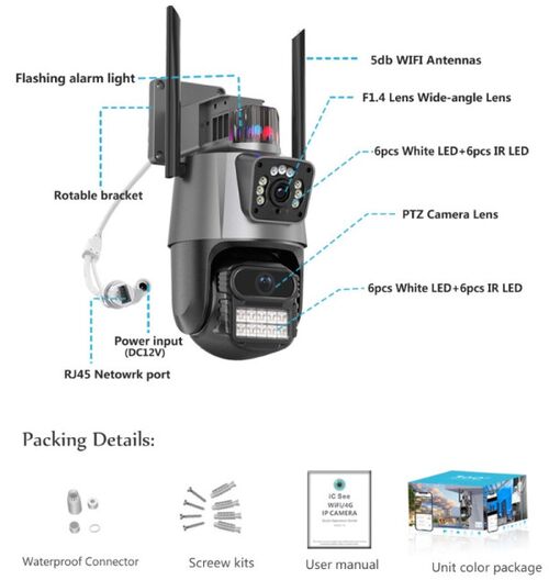 CAM-IP6MP-EP11-QQ GMB KAMERA 6 MPIX MICROSD ICSEE XMEYE PRO APP TWO-WAY VOICE PTZ IP66,3.6MM+3.6MM