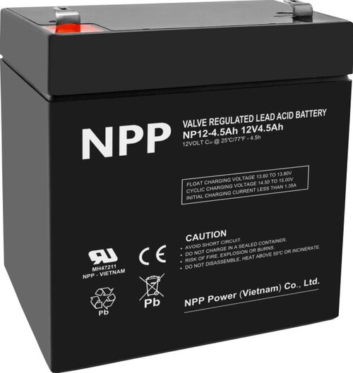 NPP NP12V-4.5AH, AGM BATTERY, C20=4.5AH, T1, 90X70X101X107, 1,5KG, BLACK