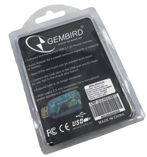 CMP-SOUNDUSB13 ** GEMBIRD USB 5.1 3D ZVUCNA KARTA, ZAMENJUJE AUDIO KONTROLOR U PC (SC-USB-01) (223)