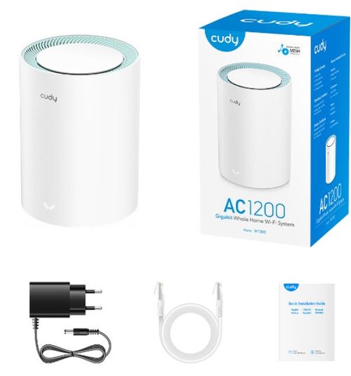 CUDY M1300 1-PACK AC1200 DUAL BAND 2.4GHZ+5GHZ WIFI MESH, GIGABIT, 4X ANTENA 16MB/128DDR, 16/128MB