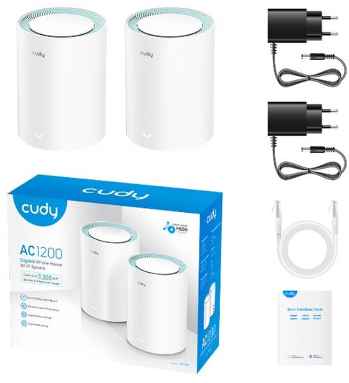 CUDY M1300 2-PACK AC1200 DUAL BAND 2.4GHZ+5GHZ WIFI MESH, GIGABIT, 4X ANTENA 16MB/128DDR, 16/128MB