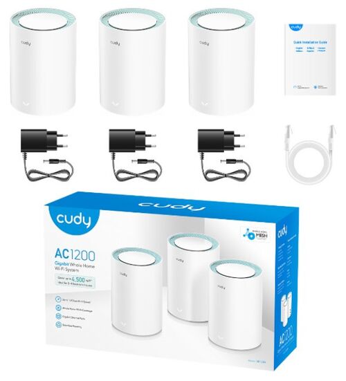 CUDY M1300 3-PACK AC1200 DUAL BAND 2.4GHZ+5GHZ WIFI MESH, GIGABIT, 4X ANTENA 16MB/128DDR, 16/128MB