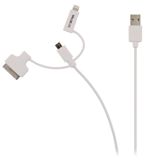 VLMP39410W1.00 NEDIS 3 U 1 SYNC AND CHARGE CABLE USB-A MALE - MICRO B MALE 1.00 M WHITE + 30-PIN DOC