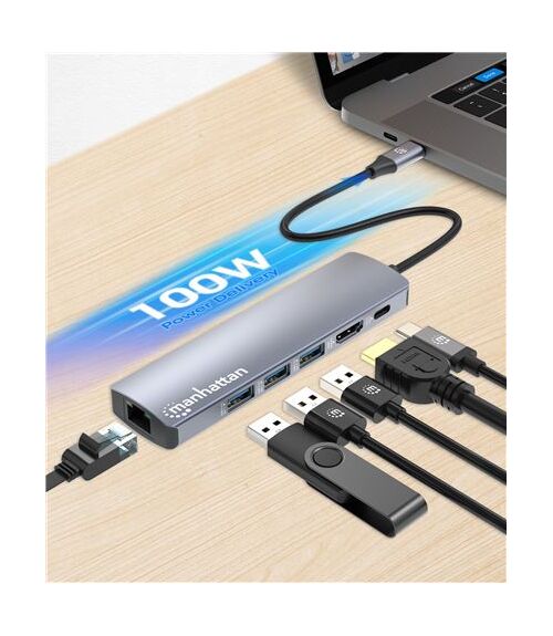 MANHATTAN USB-C PD 6-IN-1 4K MULTIPORT HUB