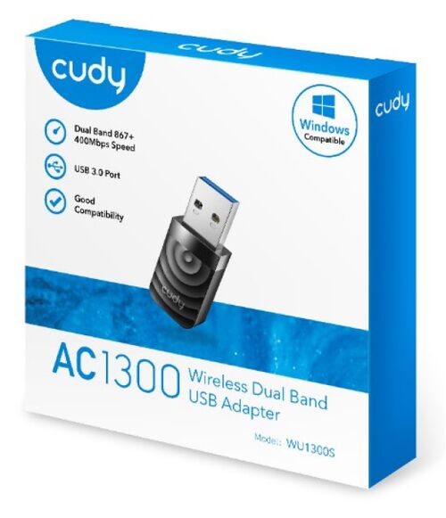 CUDY WU1300S AC1300 WIFI DUAL BAND USB3.0 MINI ADAPTER,  2.4+5GHZ, 20DBM, 2DBI LONGE RANGE