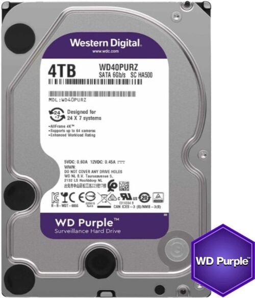 HDD 3.5 ** 4TB WD40PURZ WD PURPLE 24/7 5400RPM 64MB SATA3