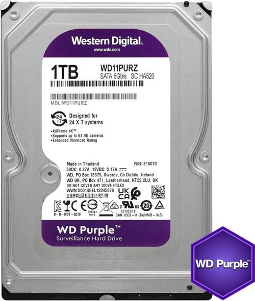 HDD 3.5 ** 1TB WD10PURZ WD PURPLE 24/7 5400RPM 64MB SATA3