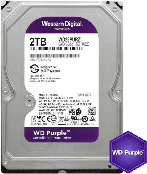 HDD 3.5 ** 2TB WD23PURZ WD PURPLE 24/7 5400RPM 64MB SATA3