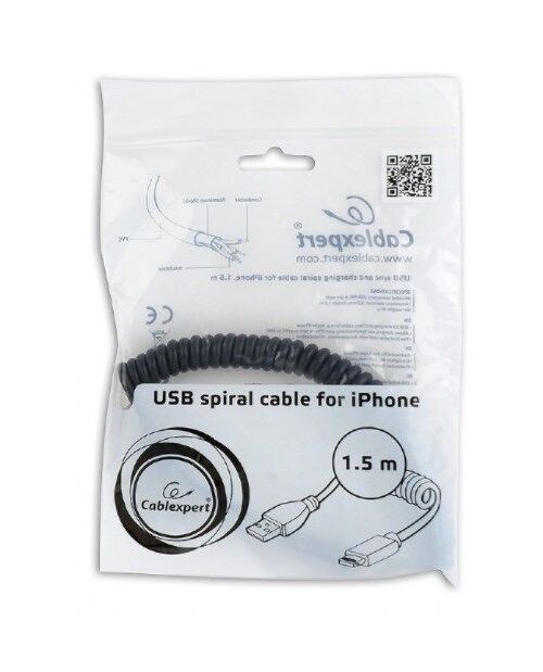 CC-LMAM-1.5M USB SYNC AND CHARGING SPIRAL CABLE FOR IPHONE, 1.5 M, BLACK