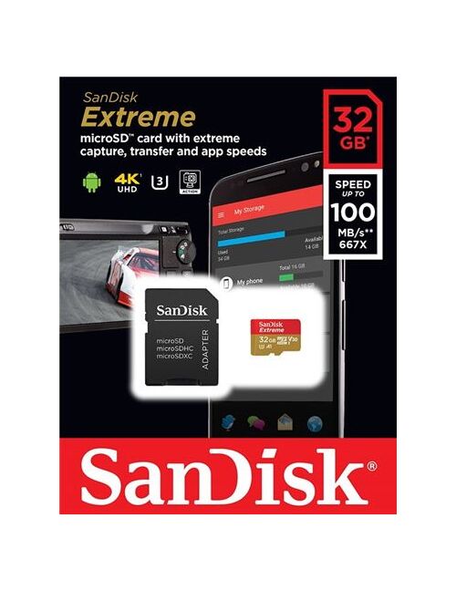 MICRO SD 32GB SANDISK EXTREME + ADAPTER SDSQXAF-032G-GN6MA