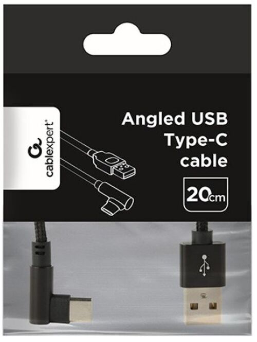 CC-USB2-AMCML-0.2M GEMBIRD POD UGLOM USB TYPE-C KABL ZA PUNJENJE I PRENOS PODATAKA, 0.2 M, BLACK