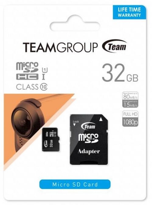 TEAMGROUP MICRO SDHC 32GB 100/20MB/S UHS-I U1 C10 +SD ADAPTER TUSDH32GCL10U03