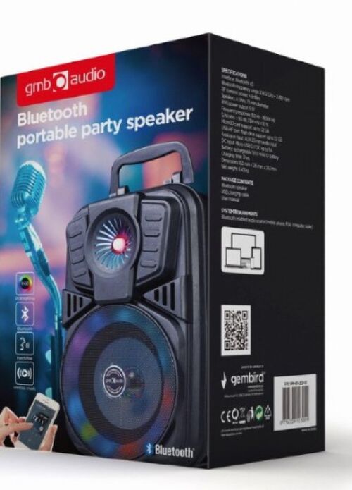 SPK-BT-LED-01 GEMBIRD PORTABLE BLUETOOTH KARAOKE SPEAKER 5W, FM, USB, SD, 3,5MM, MIC 6,35MM, LED