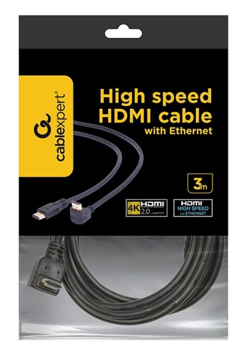 CC-HDMI490-10 GEMBIRD HDMI KABL 4K UHD, ETHERNET, KONEKTOR POD UGLOM 90 STEPENI 3M A