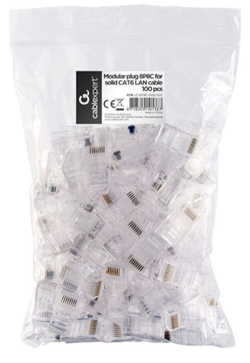 LC-8P8C-002/100 GEMBIRD CAT6 UTP MODULAR PLUG 8P8C 30U GOLD PLATED RJ45,100 U PAK /CENA PO PAKOVANJU