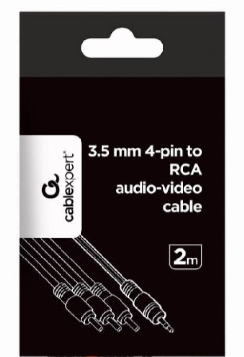 CCA-4P2R-2M GEMBIRD JACK AV 3.5MM 4-PIN, CABLE JACK AV 3.5MM MALE - 3X RCA MALE 2M BLACK