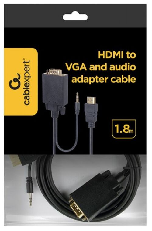 A-HDMI-VGA-03-6 GEMBIRD HDMI TO VGA AND AUDIO ADAPTER CABLE, SINGLE PORT, 1,8M, BLACK