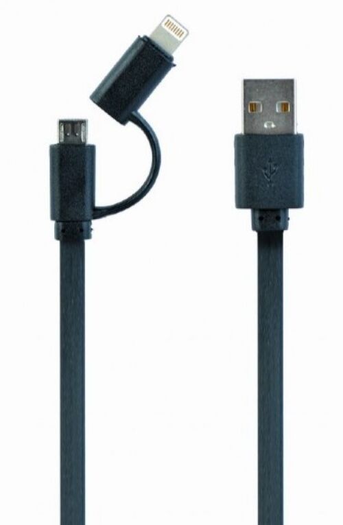 CC-USB2-AMLM2-1M USB CHARGING COMBO CABLE IPHONES 8-PIN + MICRO USB, BLACK, 1M