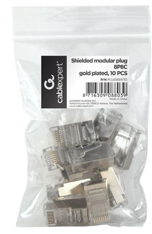 PLUG5SP/10 GEMBIRD SHIELDED MODULAR 30U GOLD PLATED LAN KONEKTOR CAT5 FTP SFTP RJ45 (PAK.10KOM)