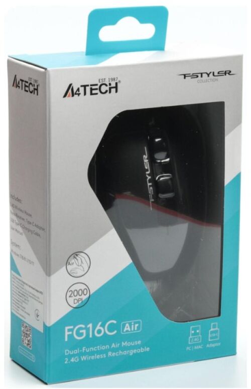 A4-FG16C AIR BLACK A4TECH FSTYLER DESK+AIR BEZICNI OPTICKI MIS 2.4GHZ,1000-2000DPI,RECHARGEABLE 109M