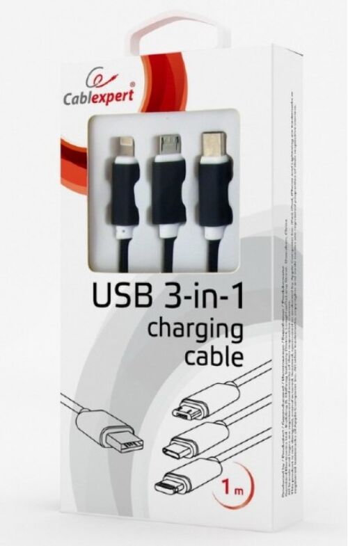 CC-USB2-AM31-1M GEMBIRD USB 3-U-1 KABL ZA PUNJENJE 8-PIN, TYPE-C, MICROUSB, CRNI, 1M