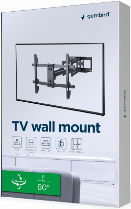 WM-80ST-02 GEMBIRD TV NOSAC OKRETANJE/TILT 37-80 VESA MAX.60X40CM, MAX 60KG, DRZAC