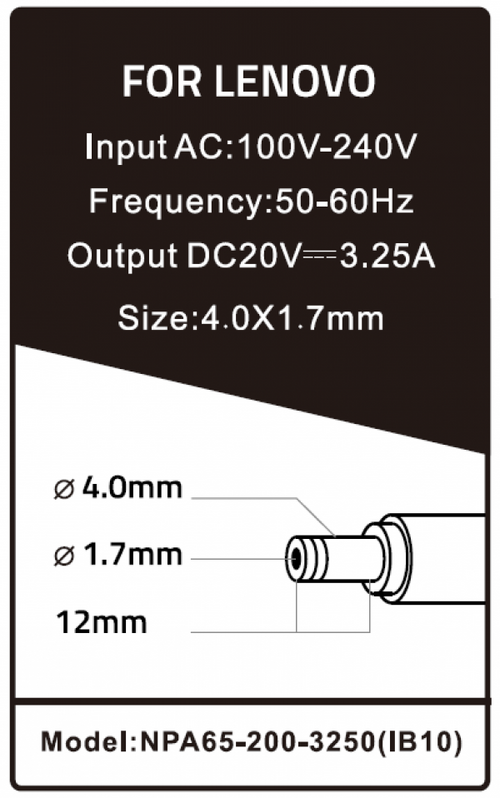 NPA65-200-3250 (IB10) ** GEMBIRD PUNJAC ZA LAPTOP 65W-20V-3.25A, 4.0X1.7MM YELLOW (780 ALT=IB09)