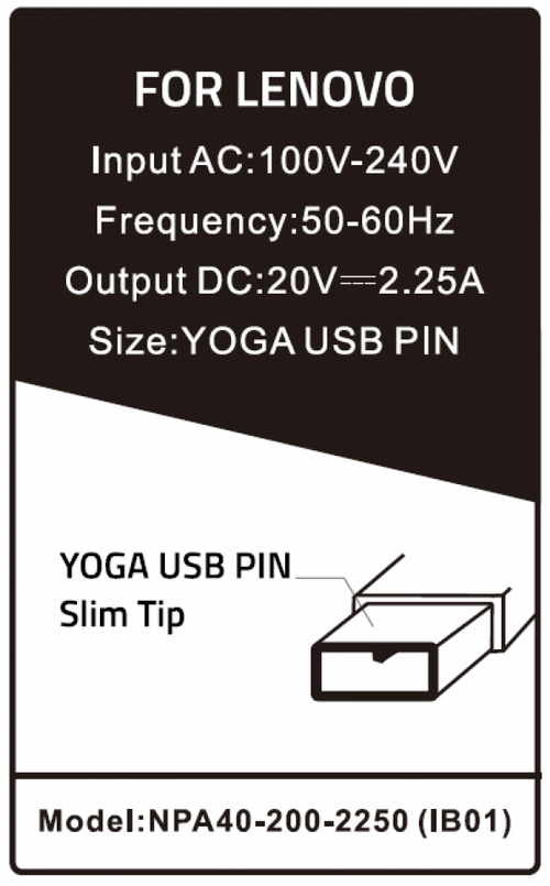 NPA40-200-2250 (IB01) ** GEMBIRD PUNJAC ZA LAPTOP 40W-20V-2.25A, USB YELLOW PIN (983 ALT=IB04)