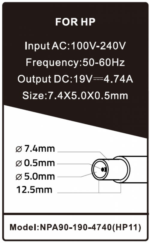 NPA90-190-4740 (HP11) ** GEMBIRD PUNJAC ZA LAPTOP 90W-19V-4.74A, 7.4X5.0MM BLACK PIN (1024)