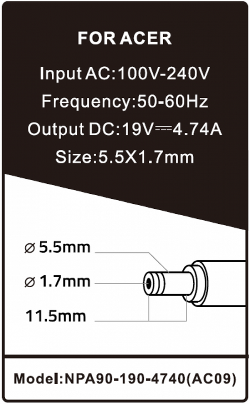 NPA90-190-4740 (AC09) ** GEMBIRD PUNJAC ZA LAPTOP 90W-19V-4.74A, 5.5X1.7MM YELLOW (940)