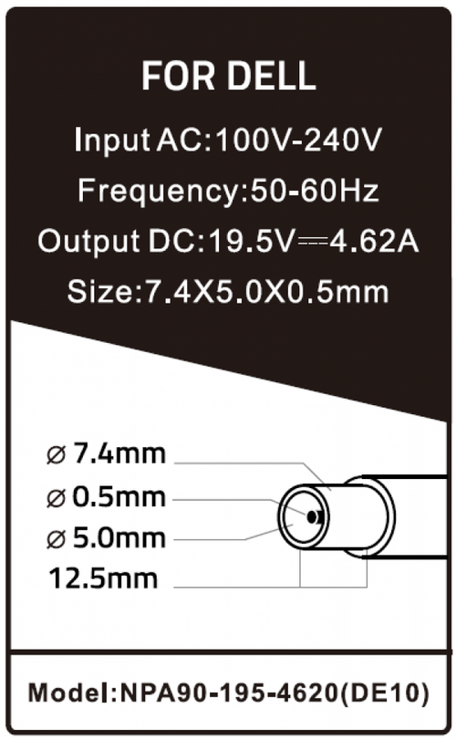 NPA90-195-4620 (DE10) **GEMBIRD PUNJAC ZA LAPTOP 90W-19.5V-4.62A, 7.4X5.0MM BLACK PIN (1065)