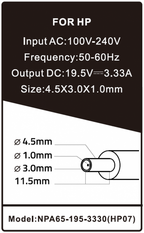 NPA65-195-3330 (HP07) ** GEMBIRD PUNJAC ZA LAPTOP 65W-19.5V-3.33A, 4.5X3.0MM PIN BLUE(820 ALT=DE11)