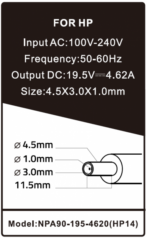 NPA90-195-4620 (HP14) ** GEMBIRD PUNJAC ZA LAPTOP 90W-19.5V-4.62A, 4.5X3.0MM BLUE PIN (1106)