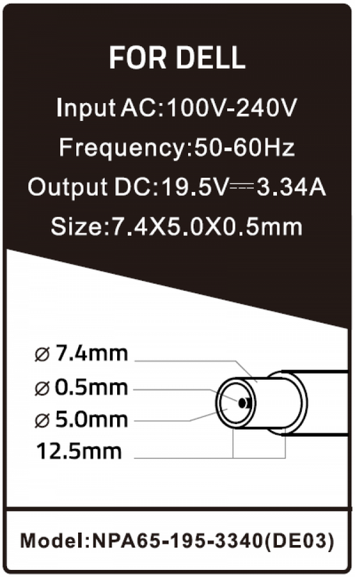 NPA65-195-3340 (DE03) **GEMBIRD PUNJAC ZA LAPTOP 65W-19.5V-3.34A, 7.4X5.0MM BLACK PIN (900 ALT=DE10)